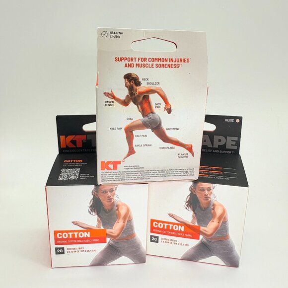 3 x KT TAPE Kinesiology Tape Beige 20 Cotton Strips per Box - Picture 2 of 3